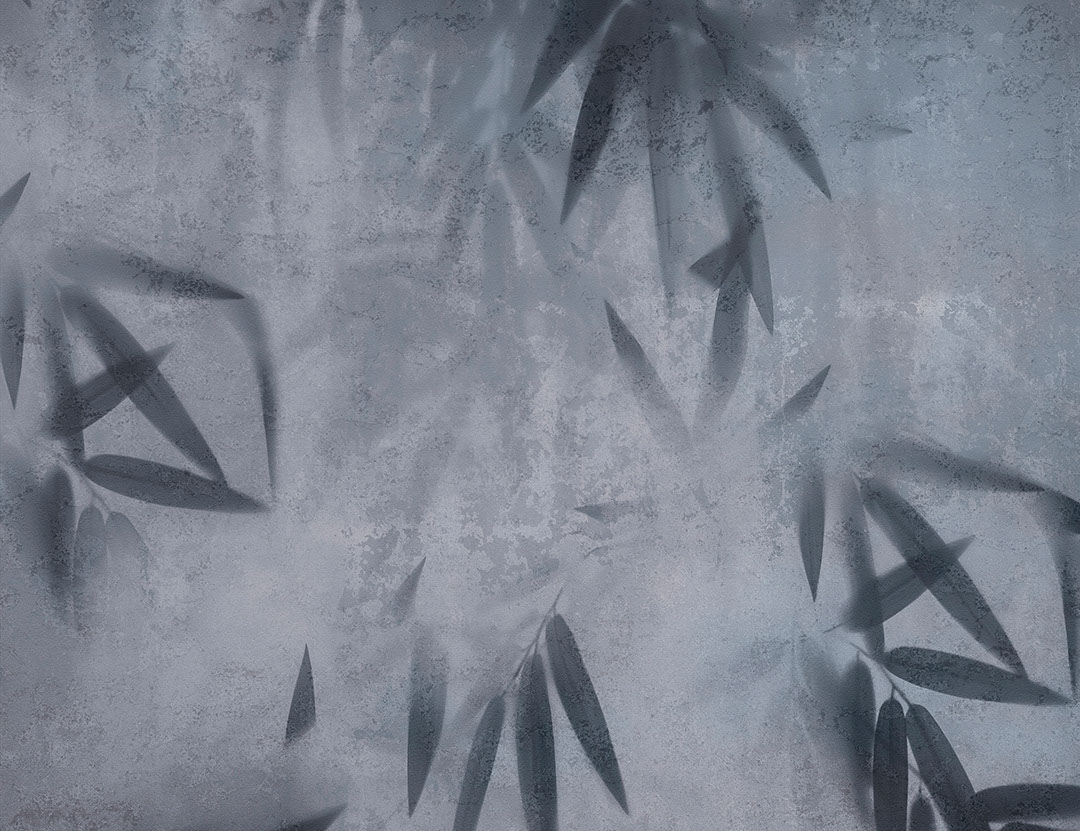 Dark blue palm leaves wall mural