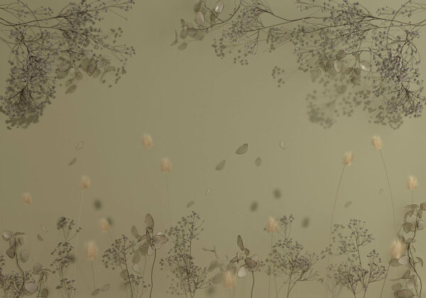 Delicate dried flowers on the beige background wall mural with 3D effect