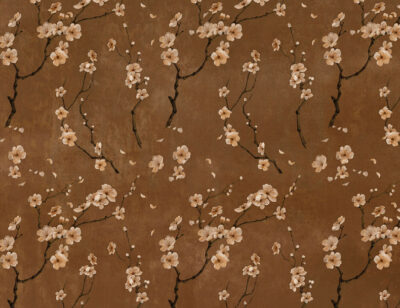 Sakura branches on the brown background patterned wallpaper