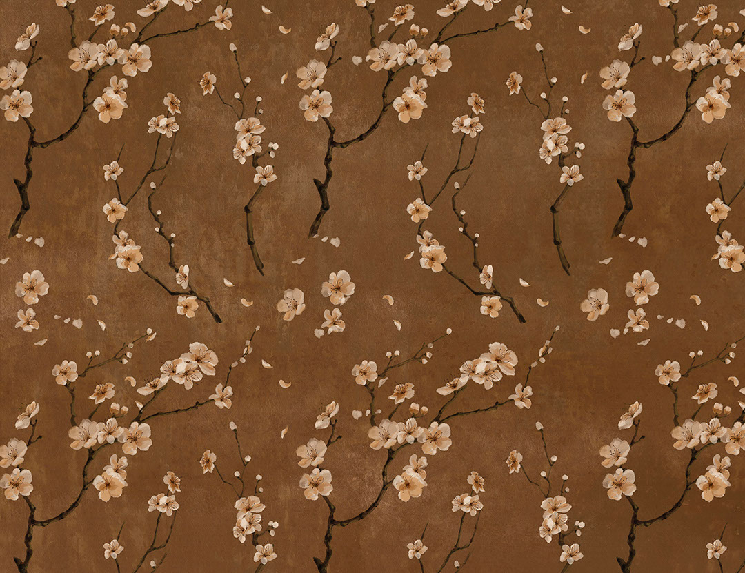 Sakura branches on the brown background patterned wallpaper