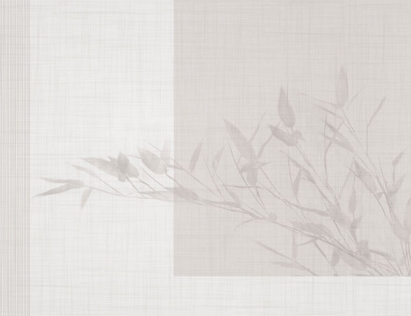 Delicate tree branch on a grey geometric background wall mural