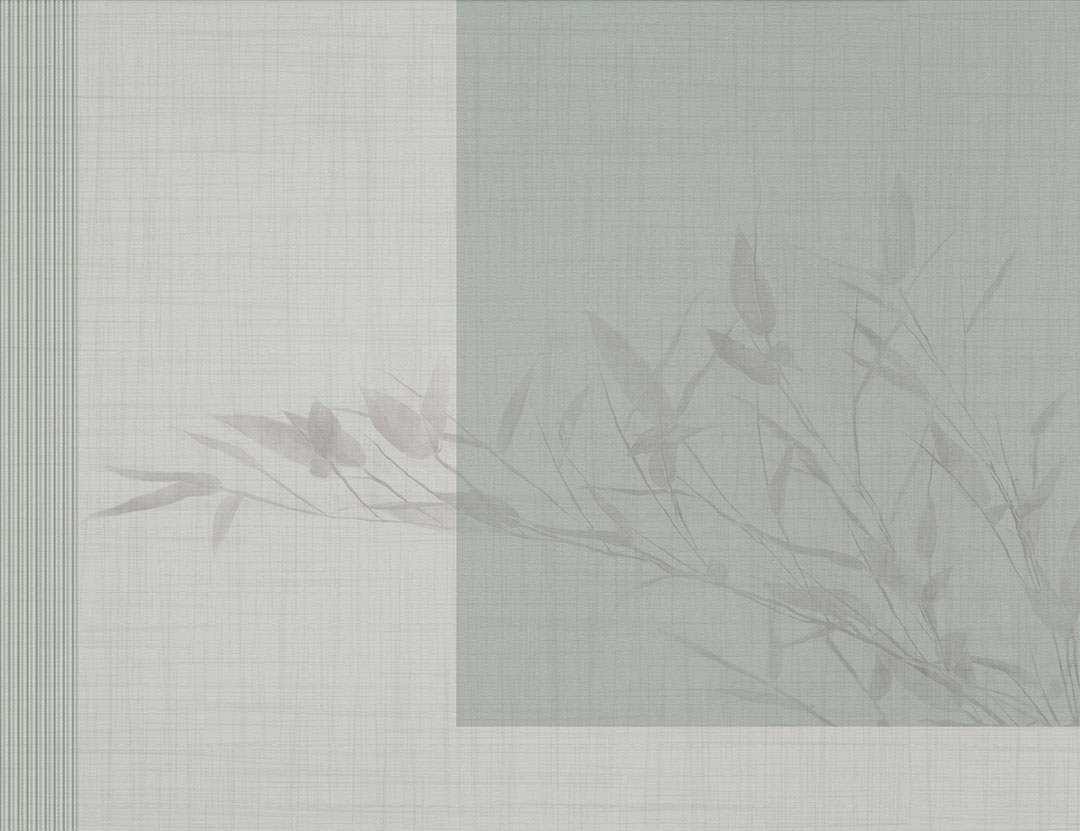 Delicate tree branch on a grey and green geometric background wall mural
