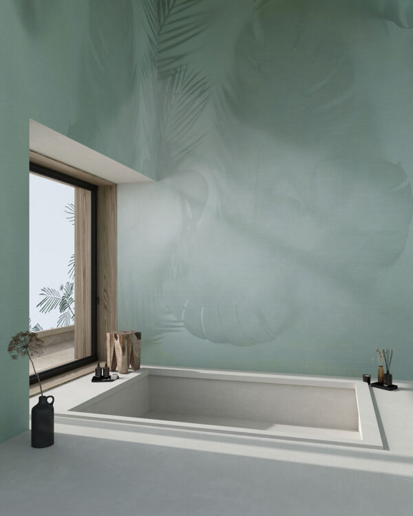 Shadow of monstera leaves wall mural for the bathroom