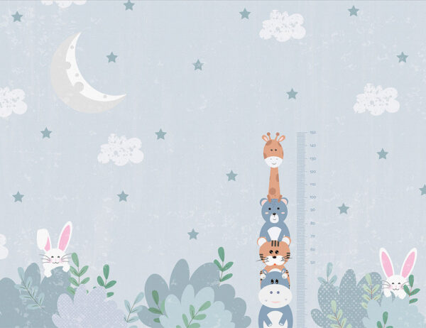 Blue wall mural for measuring children’s height