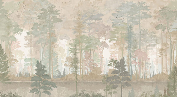 Watercolour forest in pastel colours wall mural