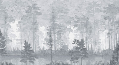 Watercolour forest in grey colours wall mural