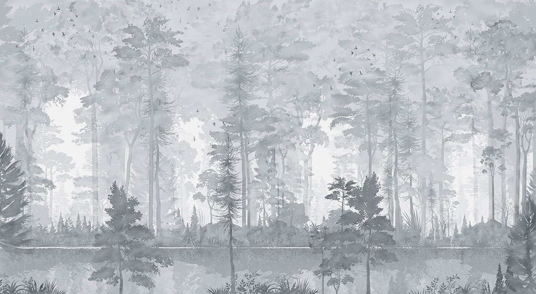 Watercolour forest in grey colours wall mural