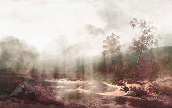 Pink vintage forest in the sunlight wall mural