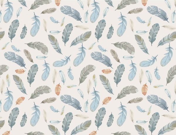 Colourful feathers patterned wallpaper in Boho style