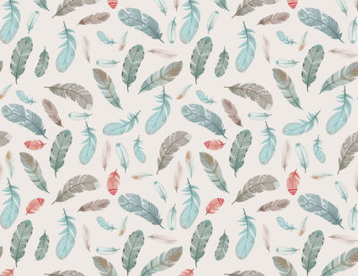 Bright feathers patterned wallpaper in Boho style