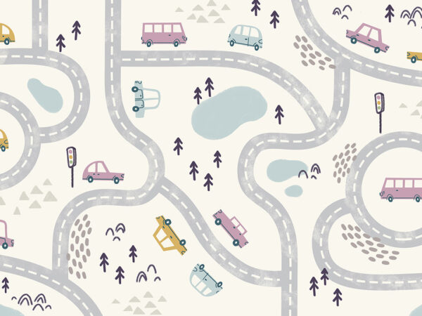 Grey car track kids wall mural