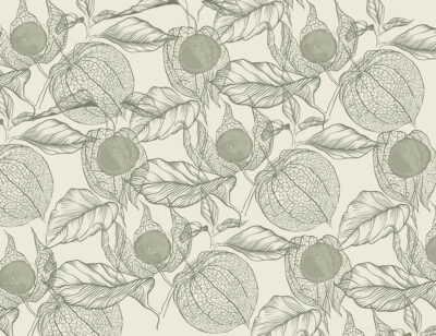 Green physalis flowers patterned wallpaper