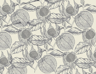 Blue physalis flowers patterned wallpaper