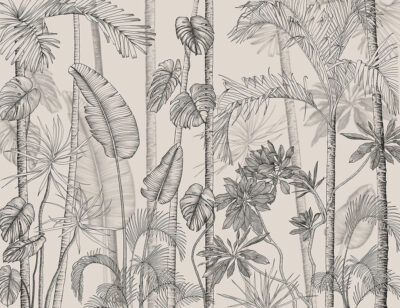 Minimalist tropical wall mural in graphic style