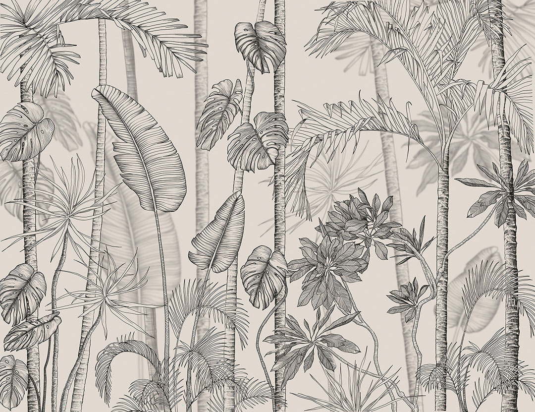 Minimalist tropical wall mural in graphic style