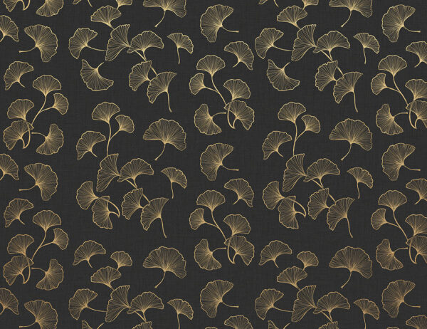 Golden ginkgo leaves on the black background patterned wallpaper