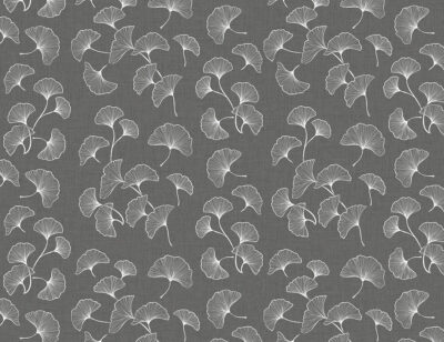 White ginkgo leaves on the grey background patterned wallpaper
