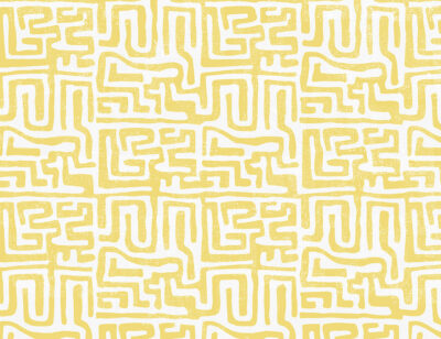 Bright yellow geometric abstract labyrinth patterned wallpaper