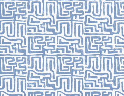 Bright blue geometric abstract labyrinth patterned wallpaper