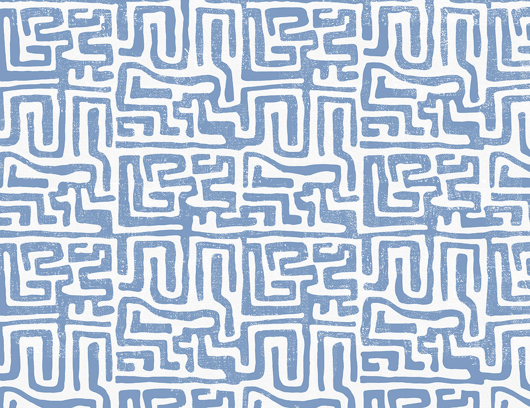 Bright blue geometric abstract labyrinth patterned wallpaper