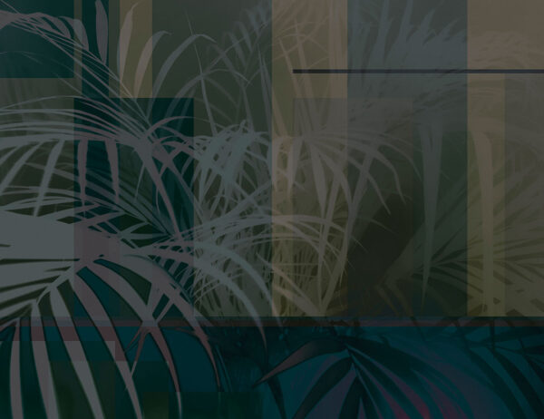 Shadows of tropical leaves in navy green colours wall mural