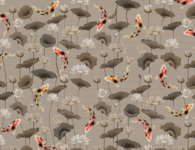 Japanese koi carps and lotuses in the light water patterned wallpaper