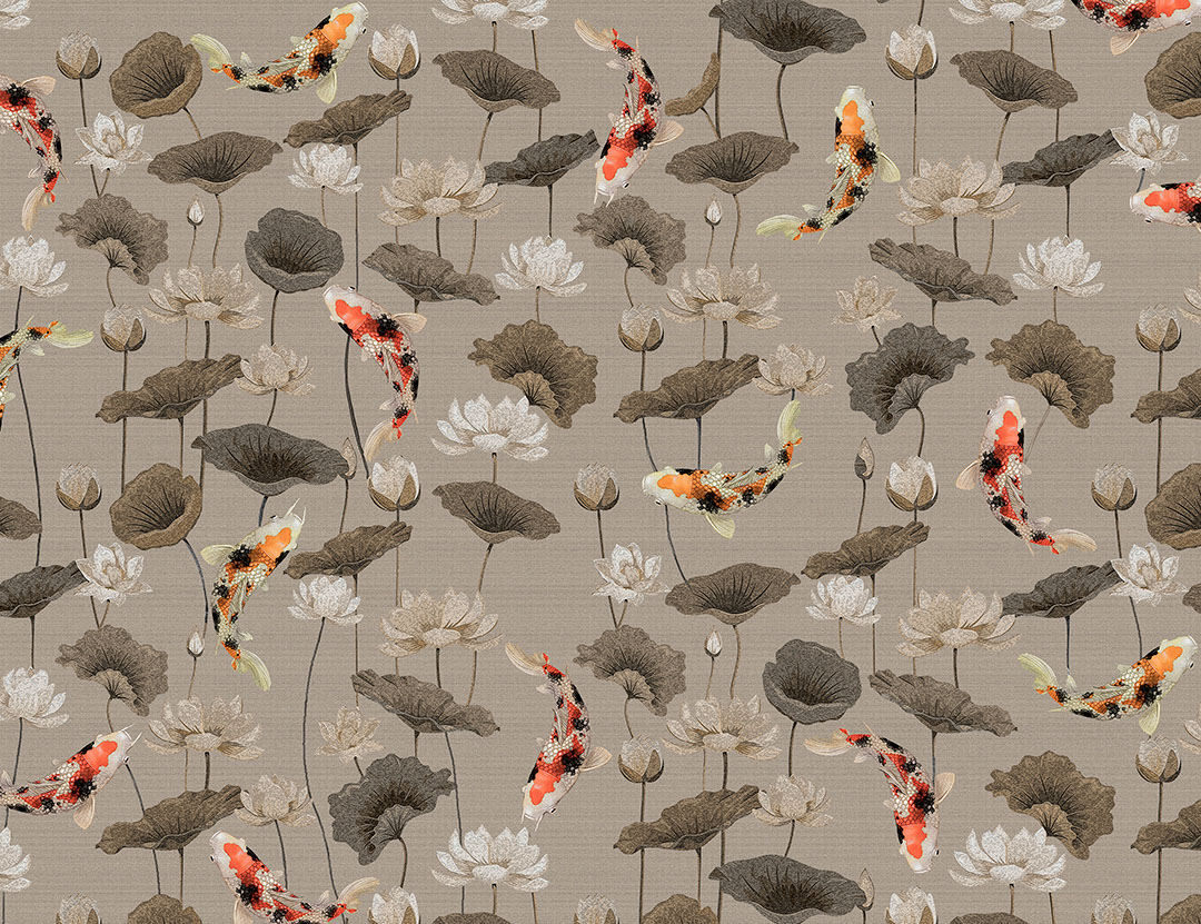 Japanese koi carps and lotuses in the light water patterned wallpaper