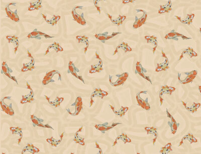 Red Japanese koi carp at the peachy background patterned wallpaper