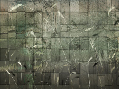 Dark small tiles with ears of grain wall mural