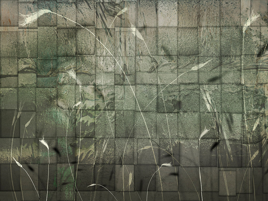 Dark small tiles with ears of grain wall mural