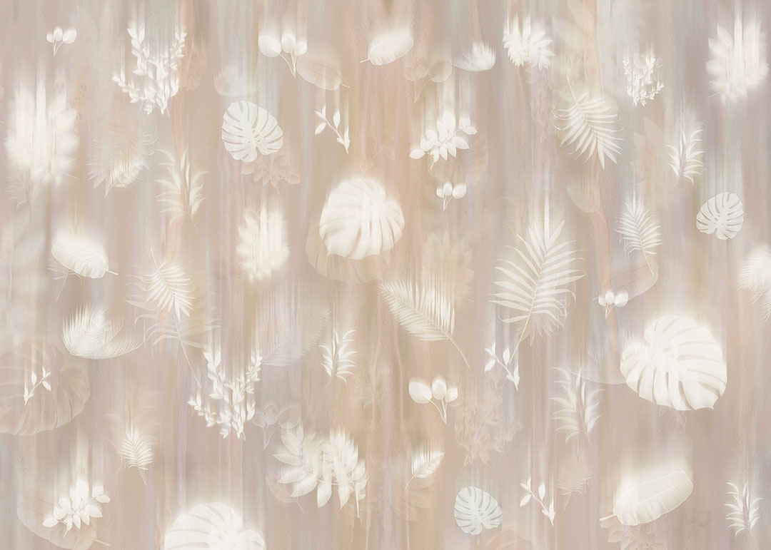 White leaves imprints on the light background wall mural