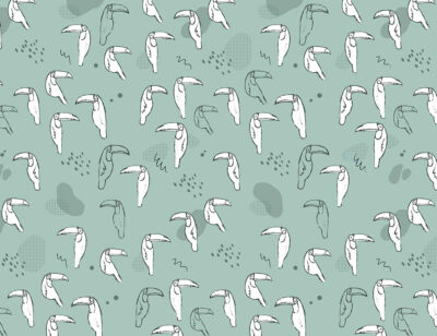 Tender toucan birds on the blue background patterned wallpaper