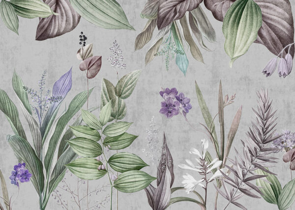 Grey tone large botanical wall mural