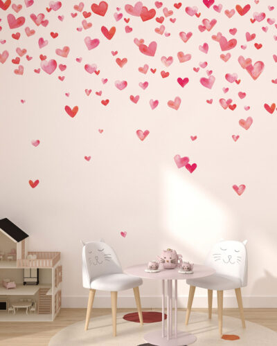 Cute watercolour hearts gradient wall mural for a children's room