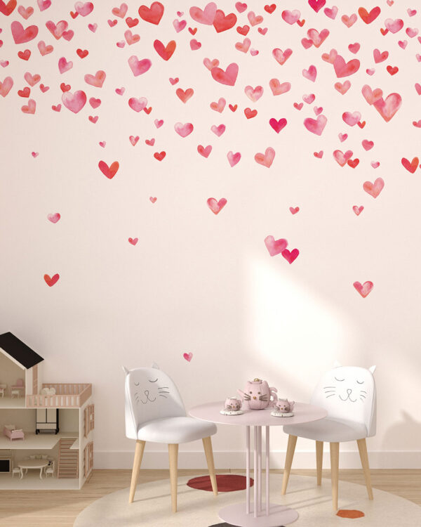 Cute watercolour hearts gradient wall mural for a children's room