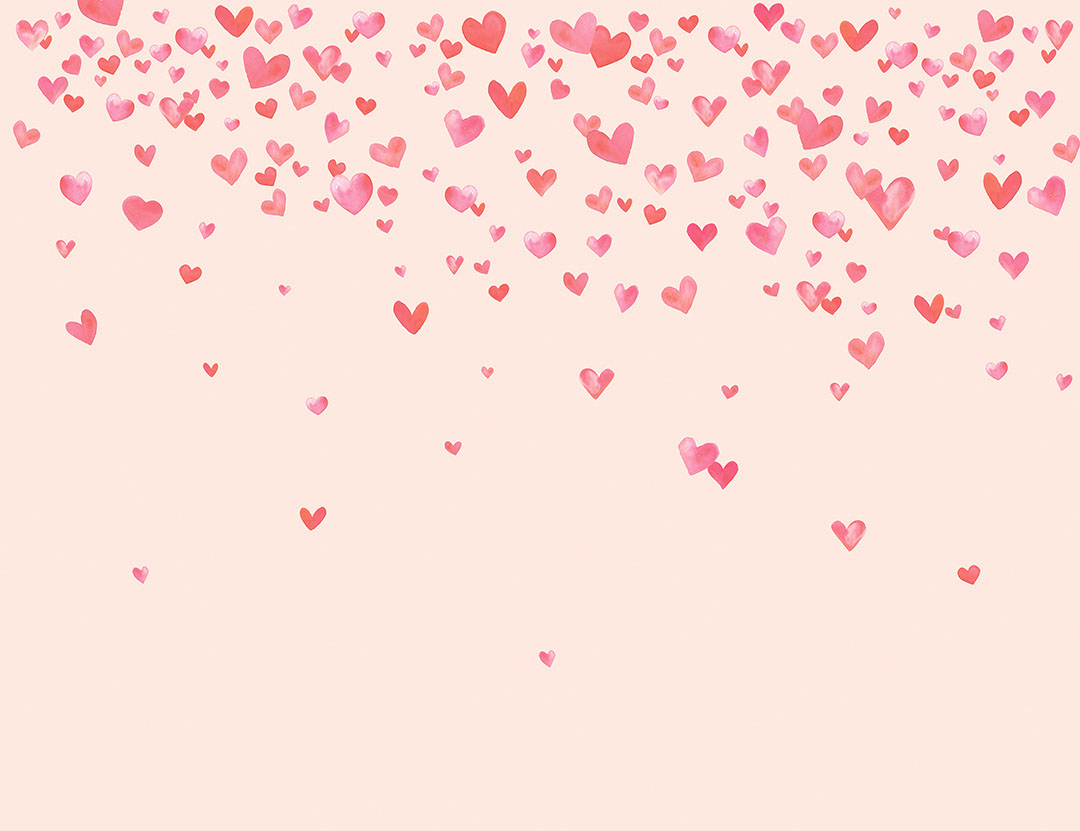 Cute watercolour hearts gradient kids wall mural on the pink background