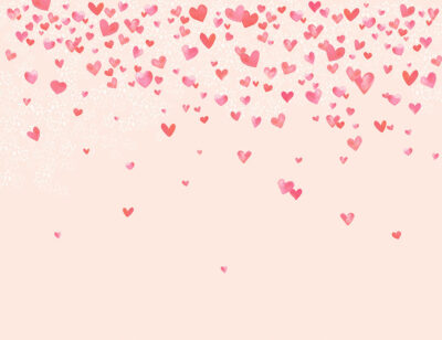 Cute watercolour hearts and bubbles gradient kids wall mural on the pink background