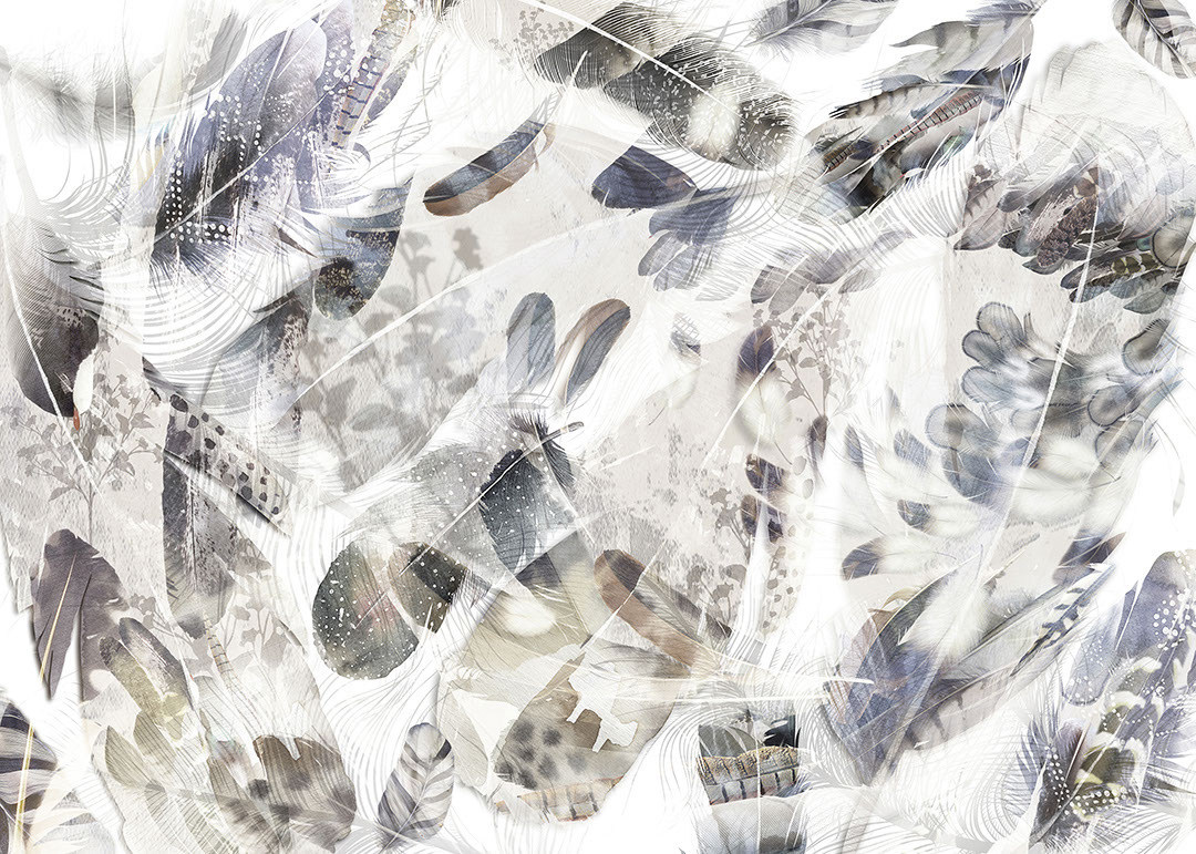 Light abstract feathers and shadows wall mural