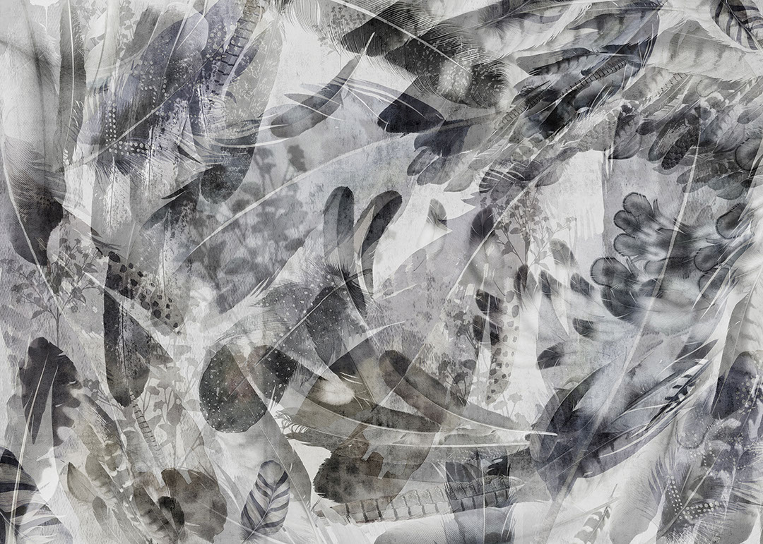 Dark abstract feathers and shadows wall mural