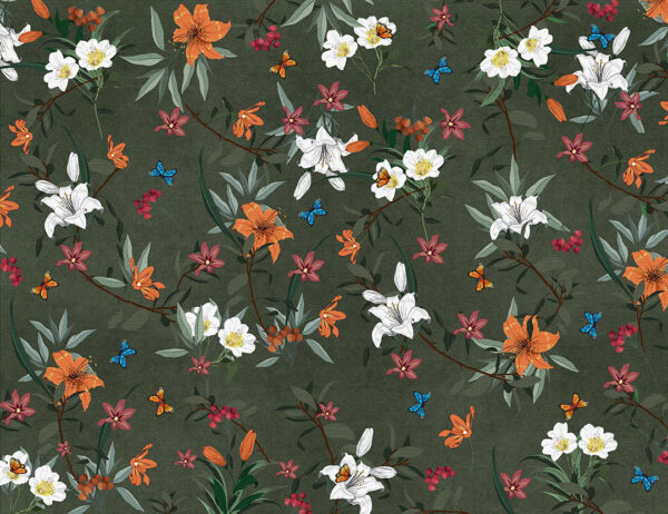 Dark green floral patterned wallpaper