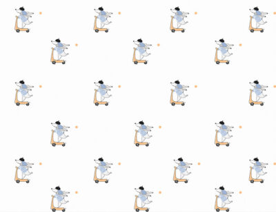 Cute dog driving a scooter kids patterned wallpaper