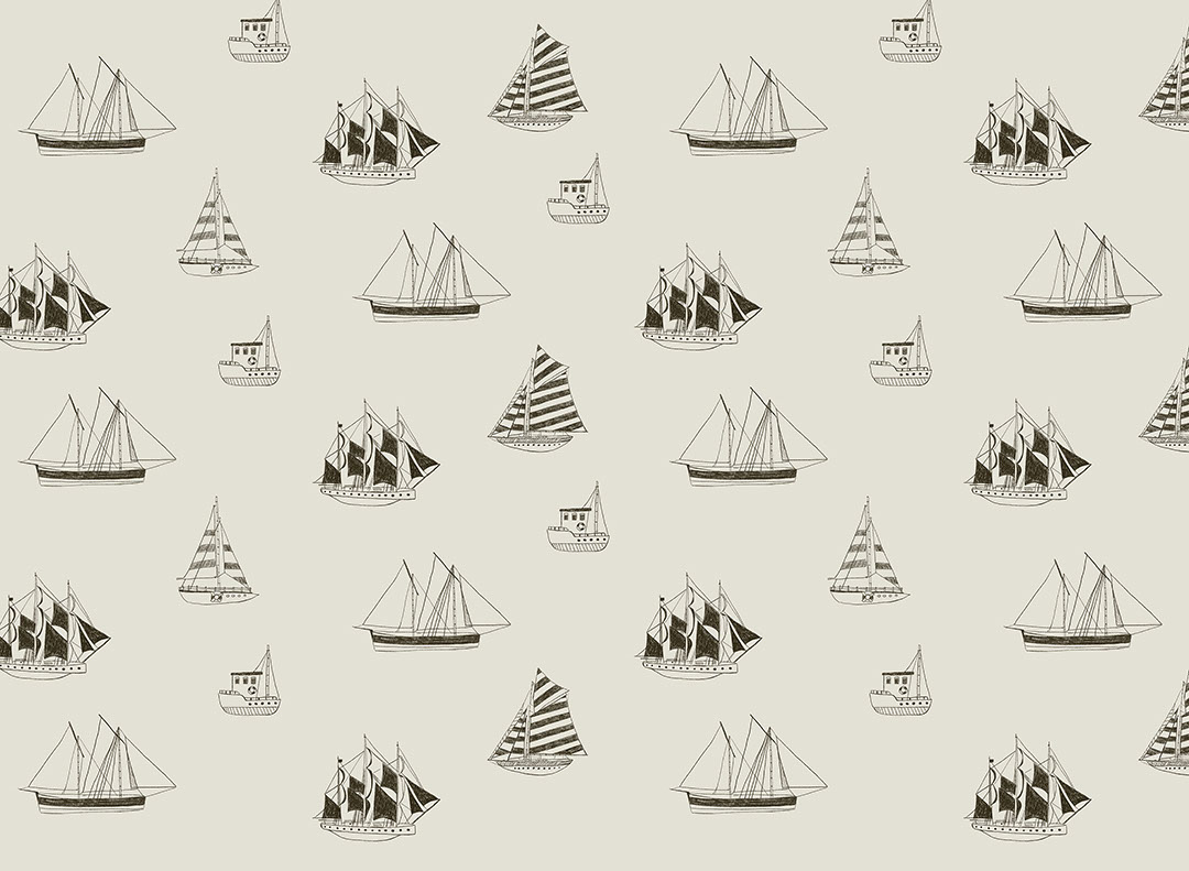 Minimalist black yachts and ships kids patterned wallpaper