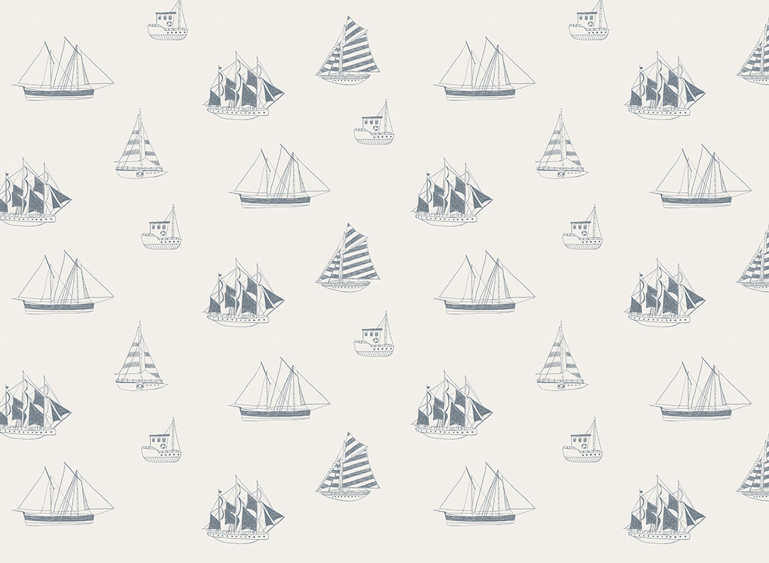 Minimalist grey yachts and ships kids patterned wallpaper