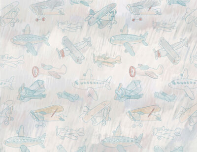 Delicate kids drawings of colourful airplanes wallpaper