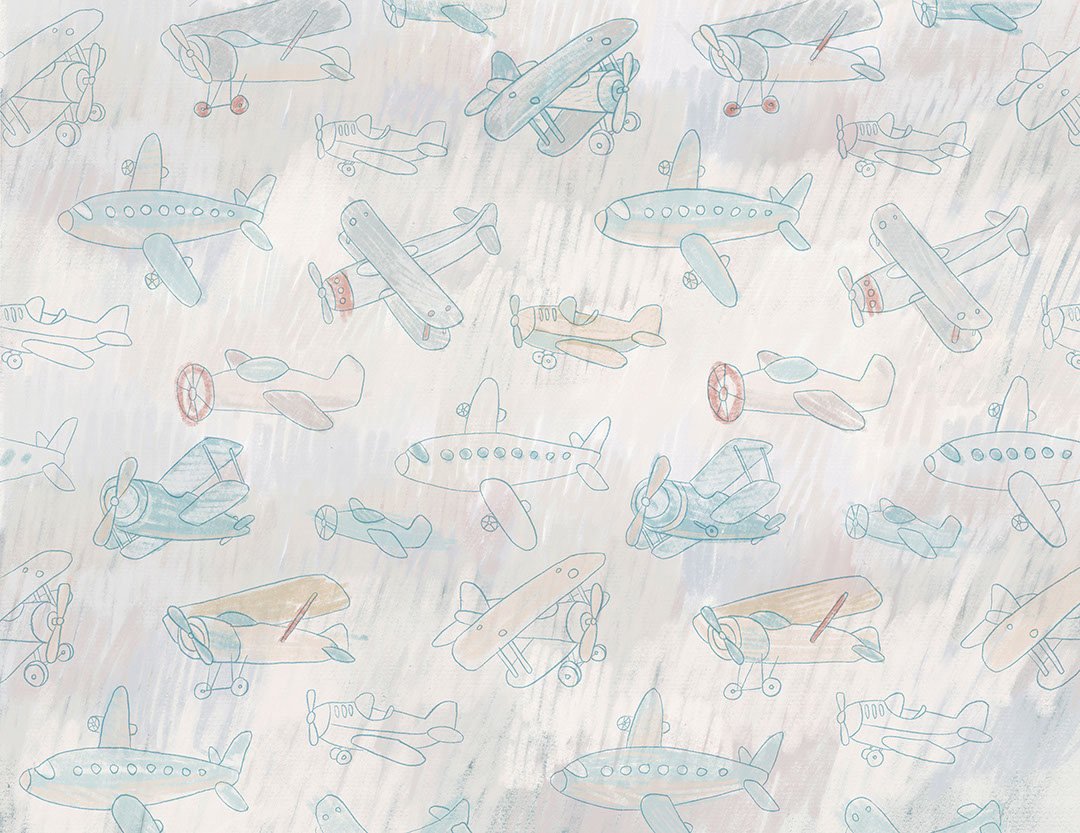 Delicate kids drawings of colourful airplanes wallpaper