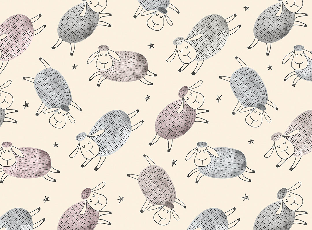 Cartoon styled sheep and stars patterned kids wallpaper