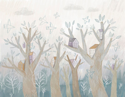 Fairy tale tree houses kids wall mural