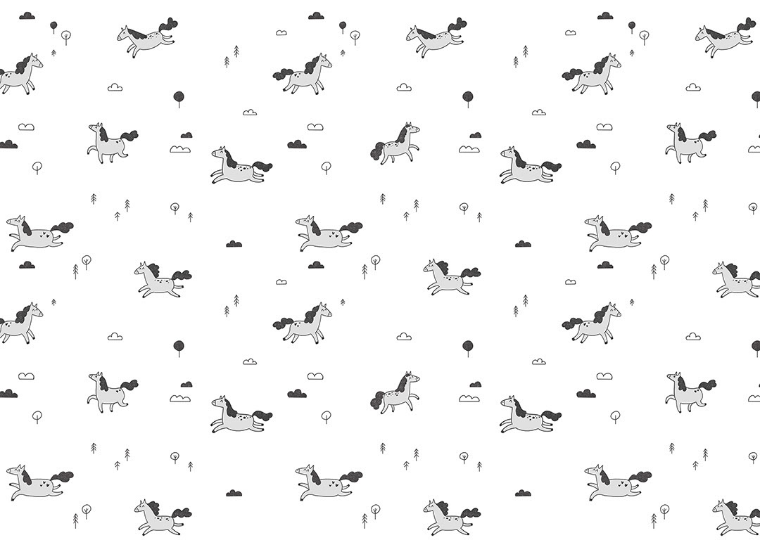 Minimalist grey pony kids patterned wallpaper