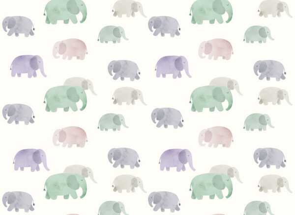 Delicate watercolour elephants kids wallpaper