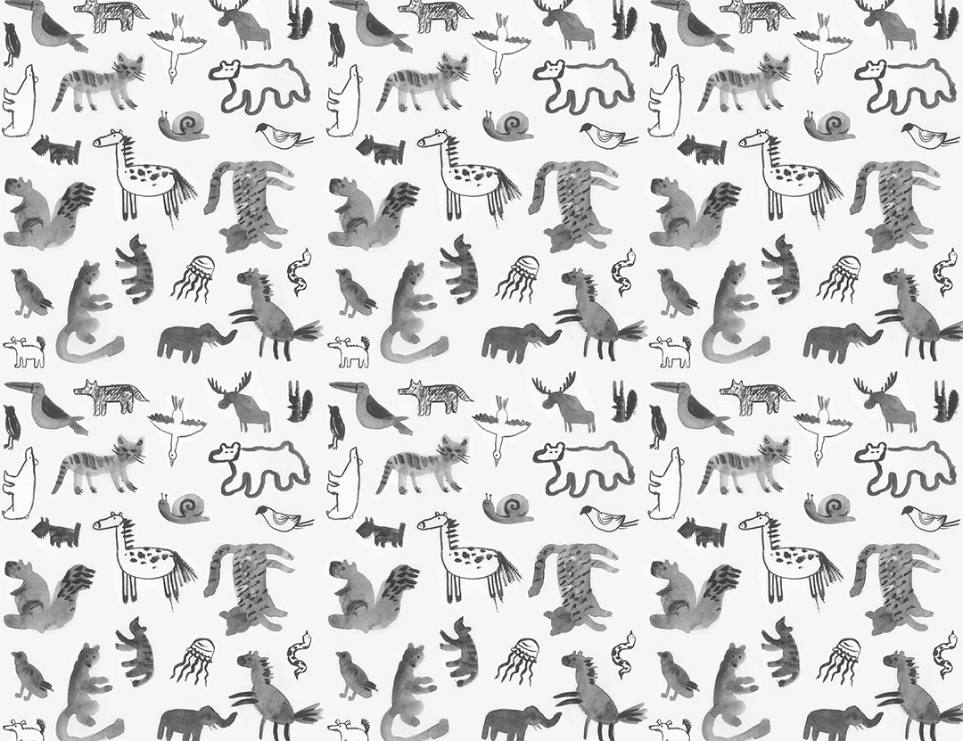 Watercolour abstract animals patterned wallpaper